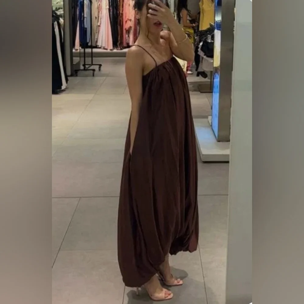 Zara Multi Position Balloon Dress Brown Size XS S - Picture 8 of 13